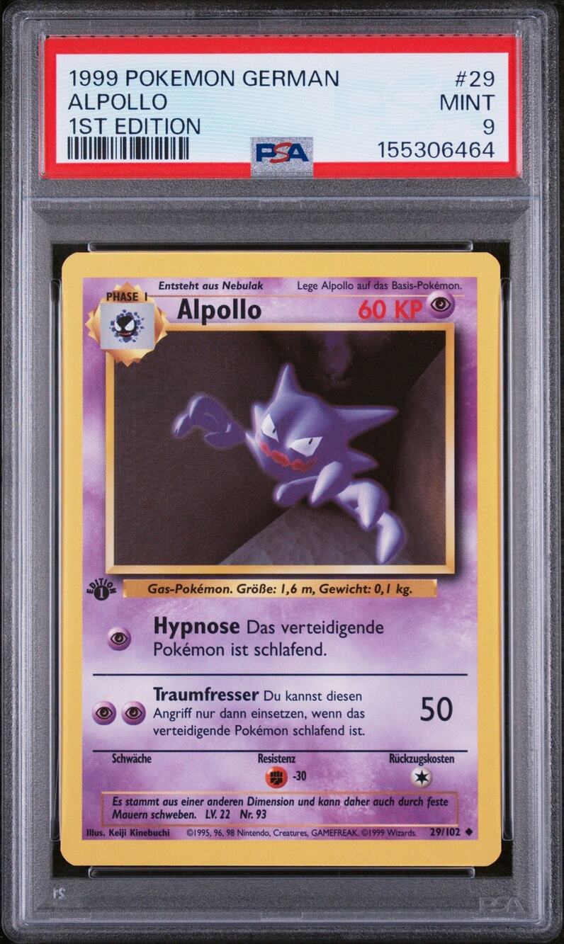 PSA 9 MINT Haunter (Alpollo) 1st Edition 29/102 Pokémon 1999 German Base Set